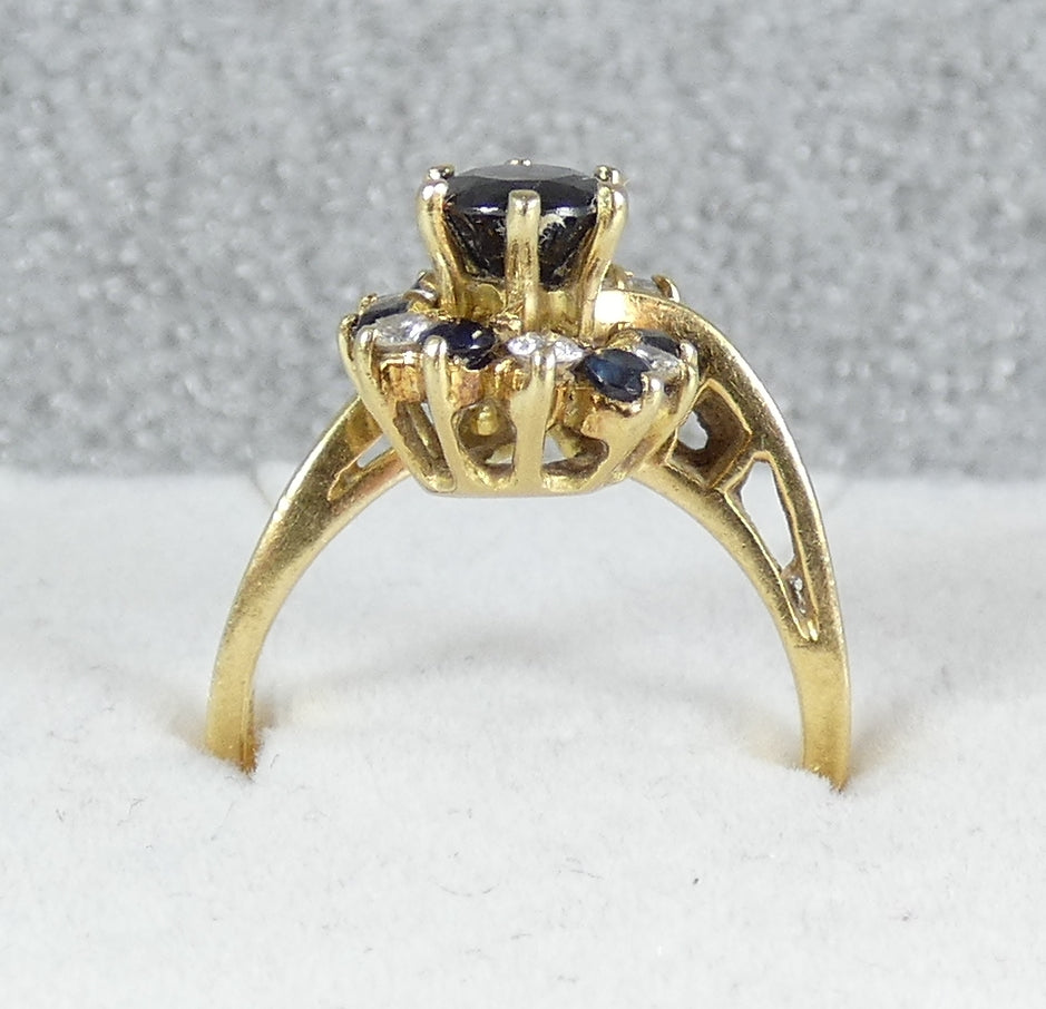 Vintage Solid 18ct Yellow Gold Sapphire & Diamond Dress Ring Size 6.5 M 52