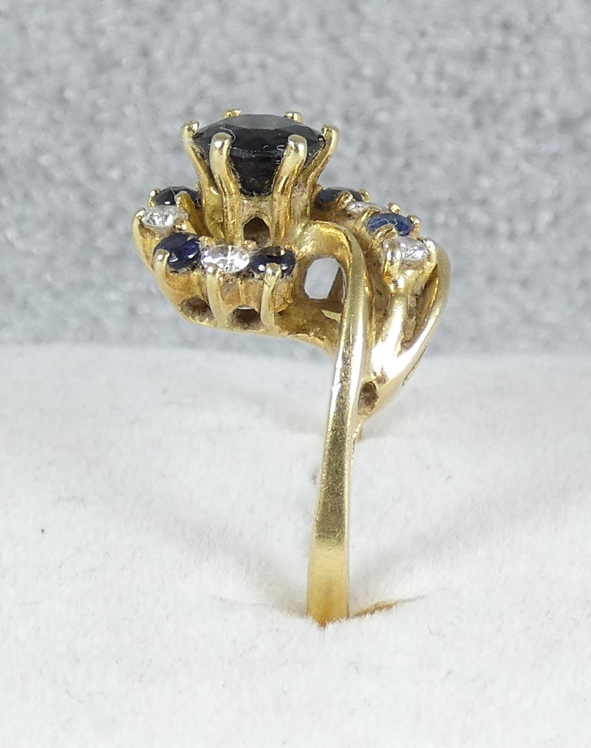 Vintage Solid 18ct Yellow Gold Sapphire & Diamond Dress Ring Size 6.5 M 52
