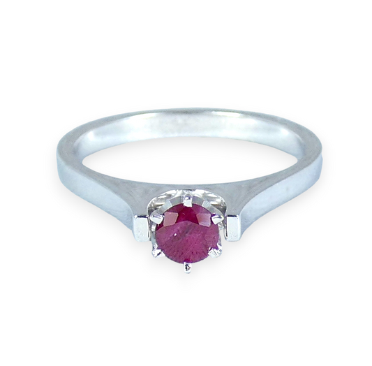 Solid 18ct White Gold 4mm Natural 0.17ct Ruby Solitaire Dress Ring Size 7 N 54