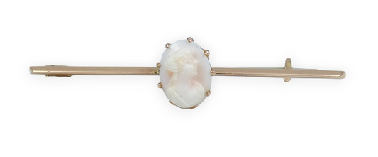 Antique Edwardian 1900 Solid 9ct Yellow Gold Shell Cameo 55mm Bar Brooch Pin 375