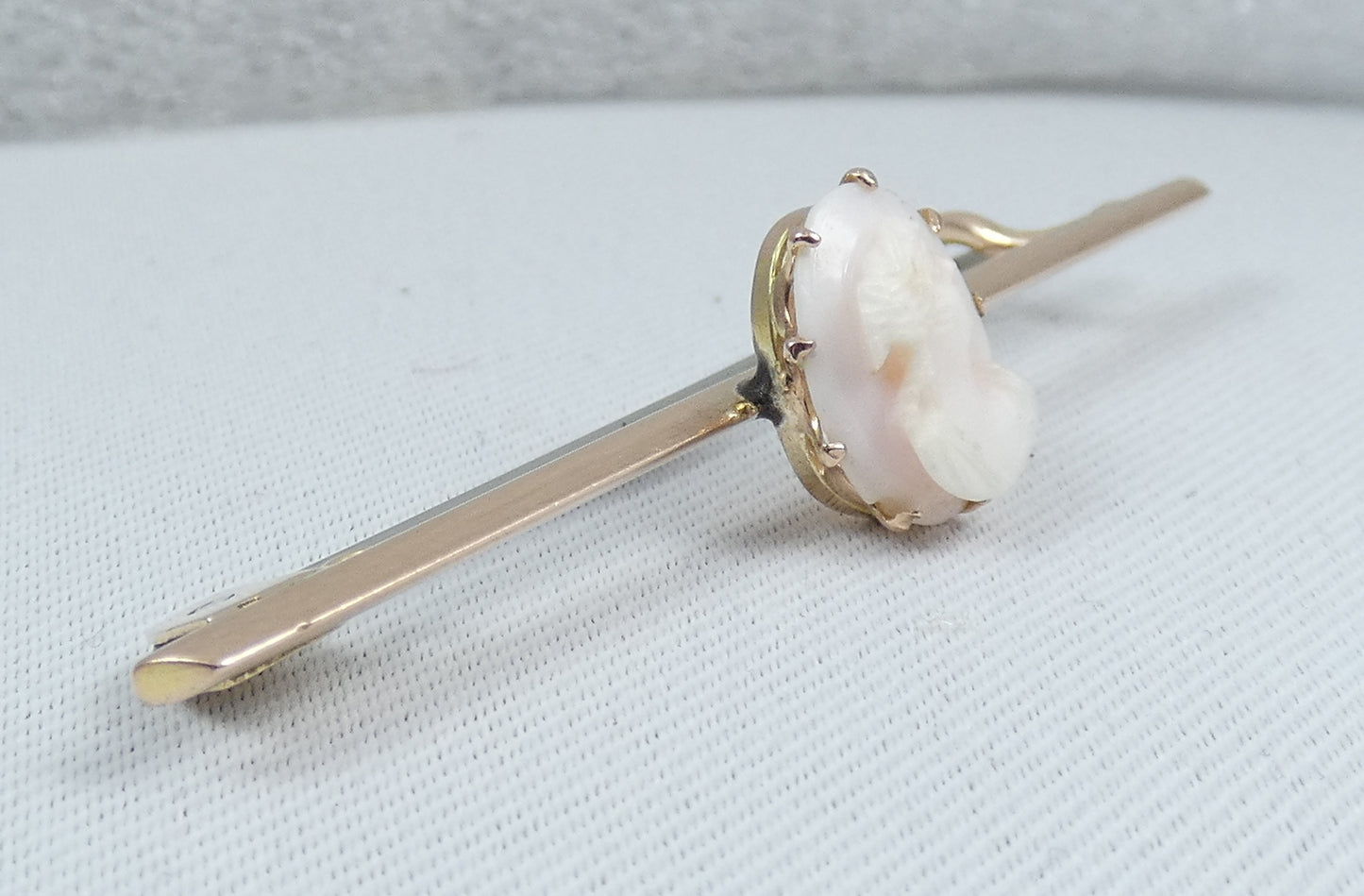 Antique Edwardian 1900 Solid 9ct Yellow Gold Shell Cameo 55mm Bar Brooch Pin 375