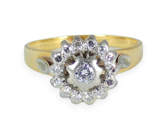 Solid 18ct Yellow Gold 0.30ct Diamond Dress Flower Engagement Ring Size 10 T 61