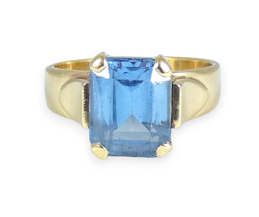 Vintage Solid 9ct Yellow Gold Pale Blue Spinel Cocktail Dress Ring Size 8.5 Q 58