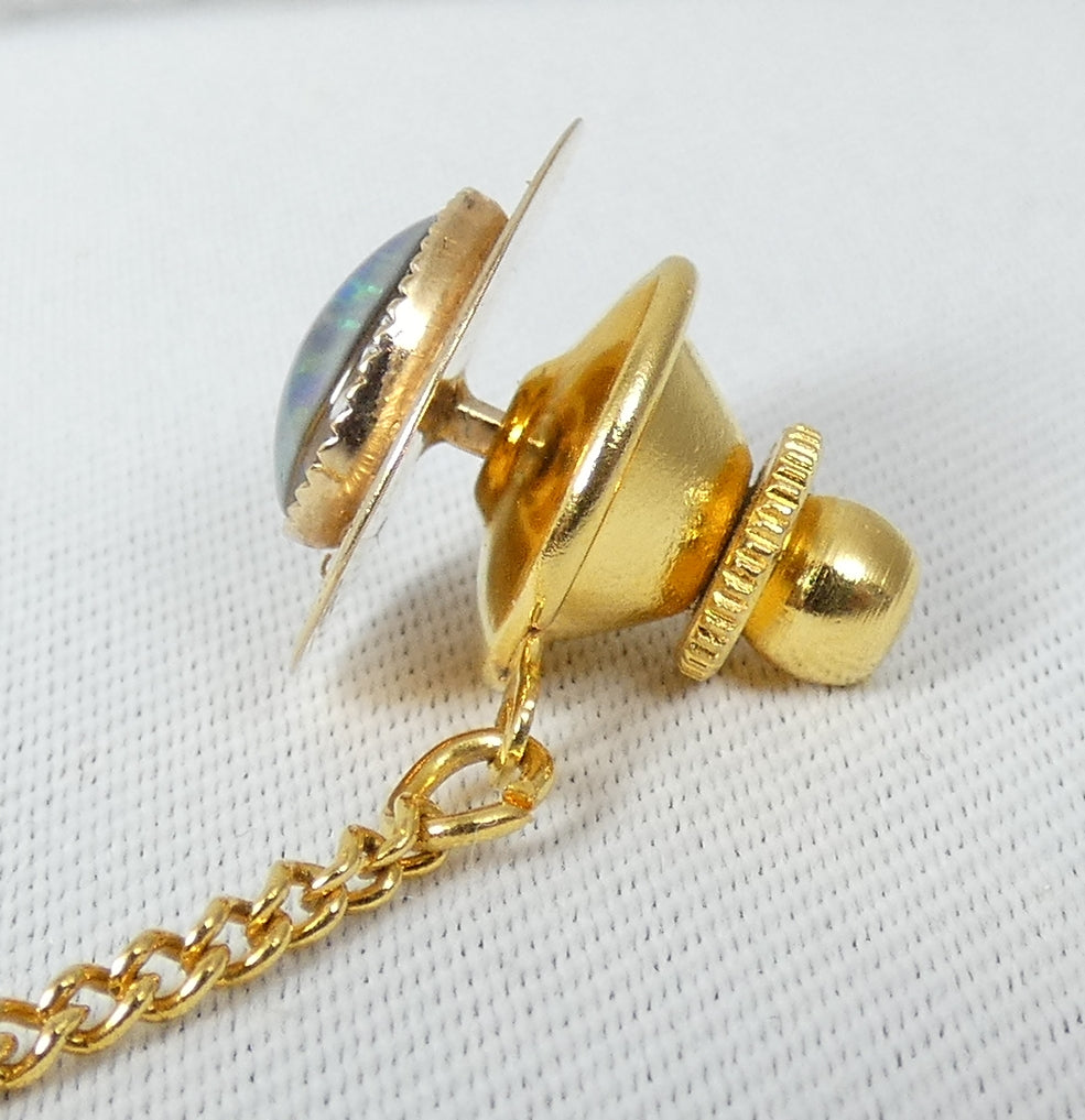 Vintage Solid 9ct Yellow Gold & Black Opal 15mm Tie Tack Collar Pin Brooch 375