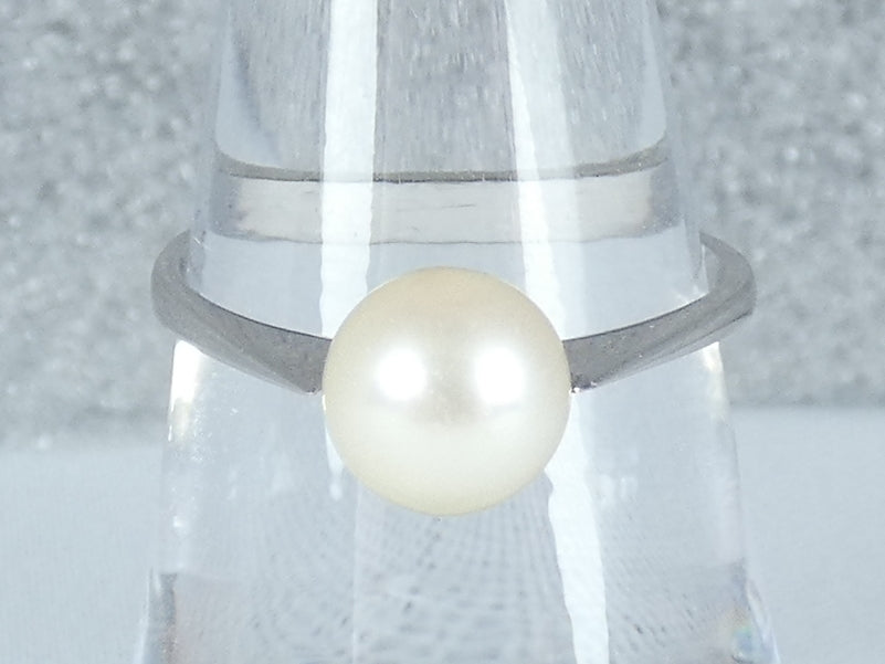 Vintage Solid 18ct White Gold 7mm Natural Pearl Solitaire Dress Ring Size 8 P 56