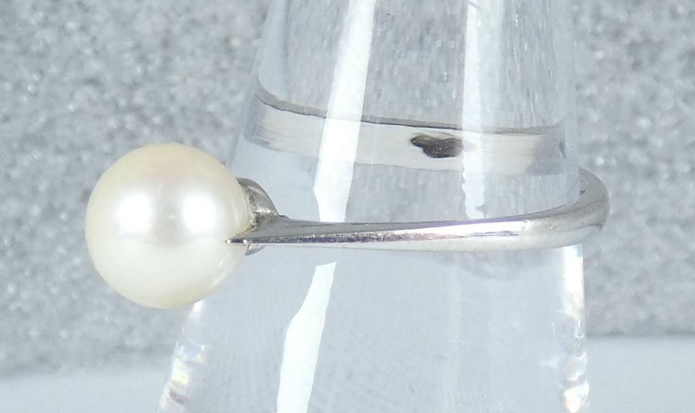Vintage Solid 18ct White Gold 7mm Natural Pearl Solitaire Dress Ring Size 8 P 56