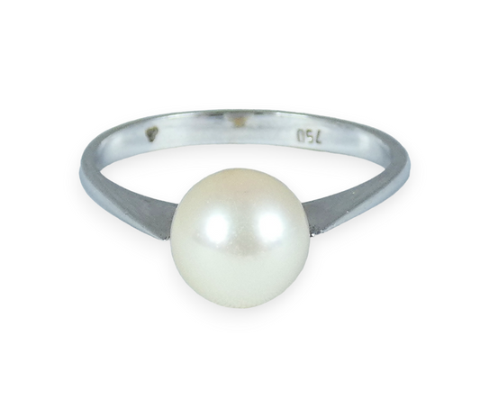 Vintage Solid 18ct White Gold 7mm Natural Pearl Solitaire Dress Ring Size 8 P 56