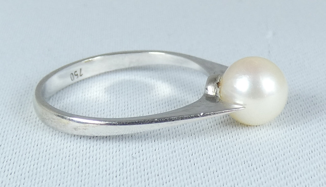 Vintage Solid 18ct White Gold 7mm Natural Pearl Solitaire Dress Ring Size 8 P 56