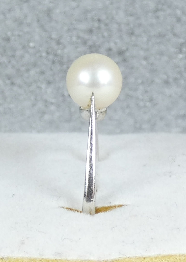 Vintage Solid 18ct White Gold 7mm Natural Pearl Solitaire Dress Ring Size 8 P 56