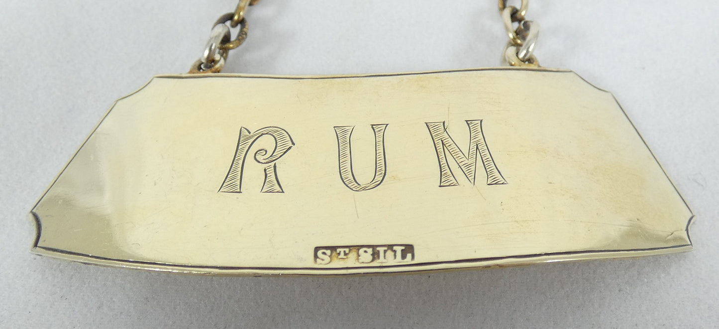 Antique 1900 Australian Sterling Silver Rum Decanter Label Spirit Bottle Tag Stg