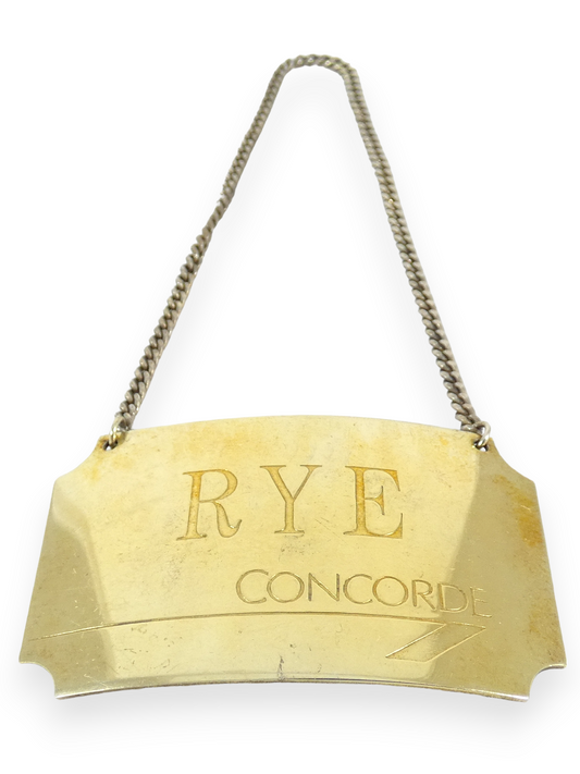 Vintage 1986 Concorde Gilt Sterling Silver Rye Decanter Label Spirit Bottle Tag