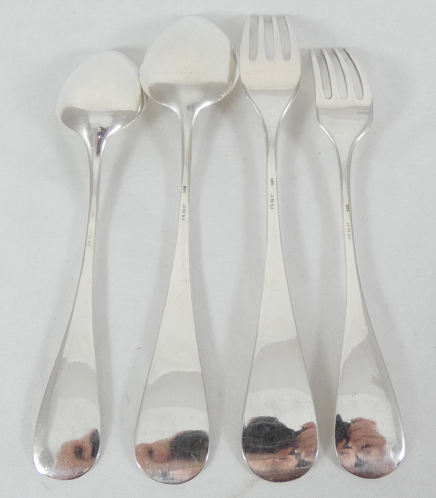 Antique German Solid 800 Silver 12pc 2pl Cutlery Set Knife Fork Spoon Sterling