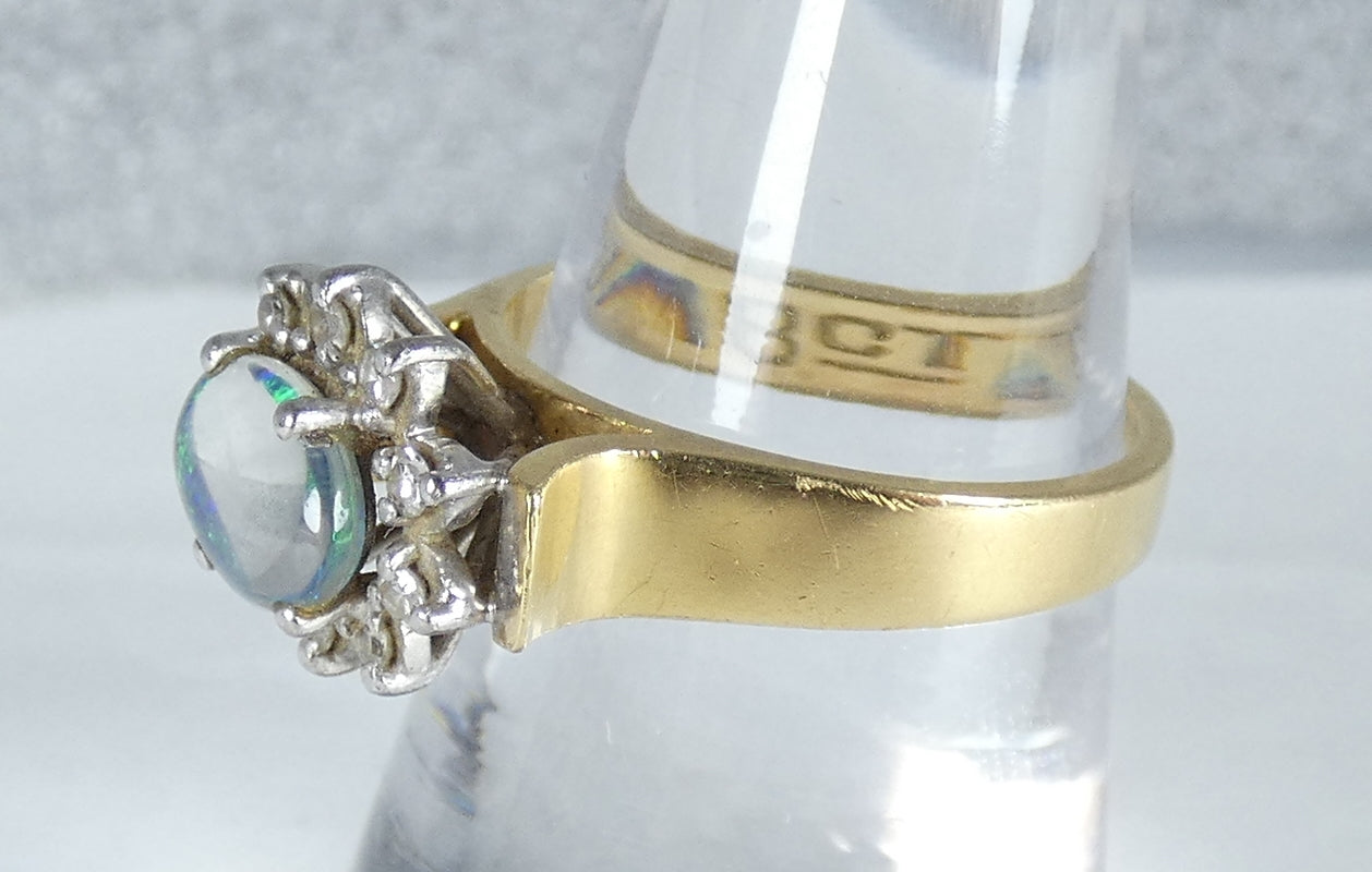 Vintage Solid 18ct Yellow Gold Opal & Diamond Flower Dress Ring Size 7 N 54 Pall