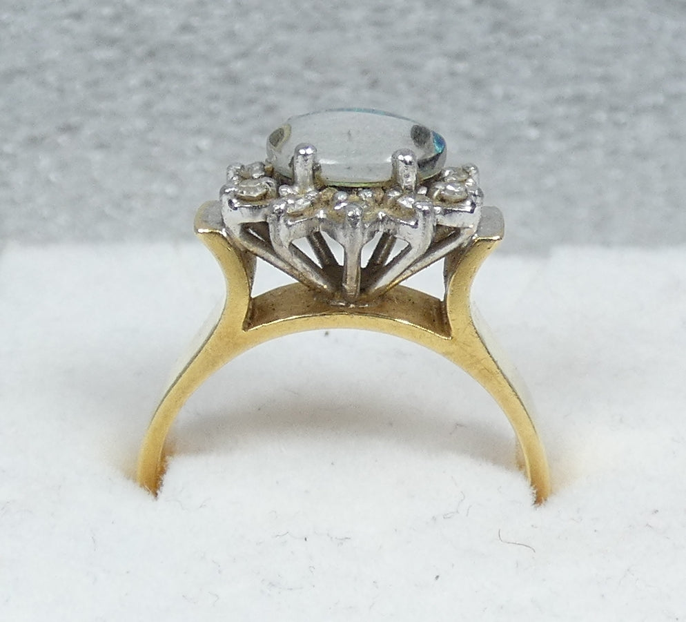 Vintage Solid 18ct Yellow Gold Opal & Diamond Flower Dress Ring Size 7 N 54 Pall