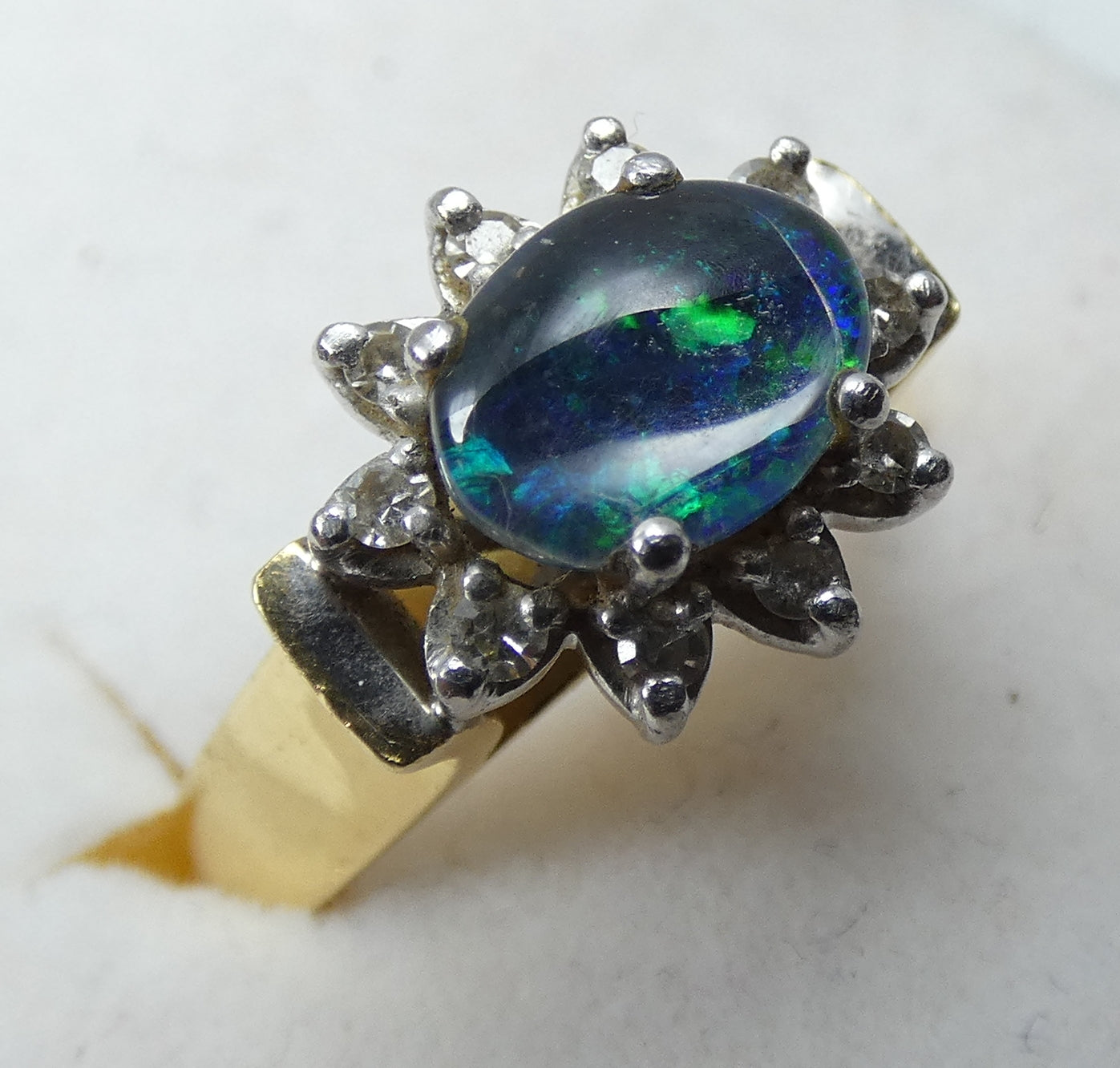 Vintage Solid 18ct Yellow Gold Opal & Diamond Flower Dress Ring Size 7 N 54 Pall