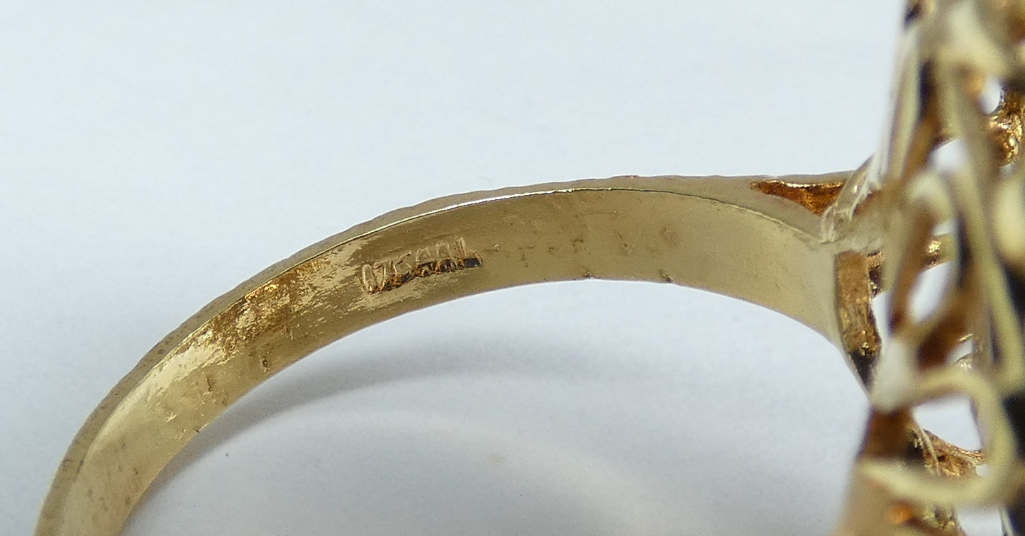 Vintage Italian Solid 18ct Yellow Gold Smoky Quartz Cocktail Ring Size 9 R 59