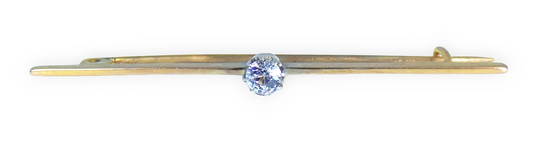 Antique Vintage Solid 9ct Yellow Gold White Sapphire Solitaire Bar Brooch Pin