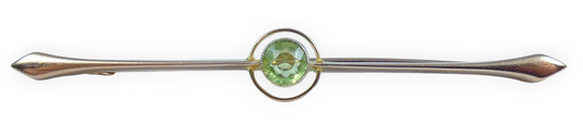 Antique Vintage Solid 9ct Yellow Gold Peridot Solitaire 58mm Bar Brooch Pin 375