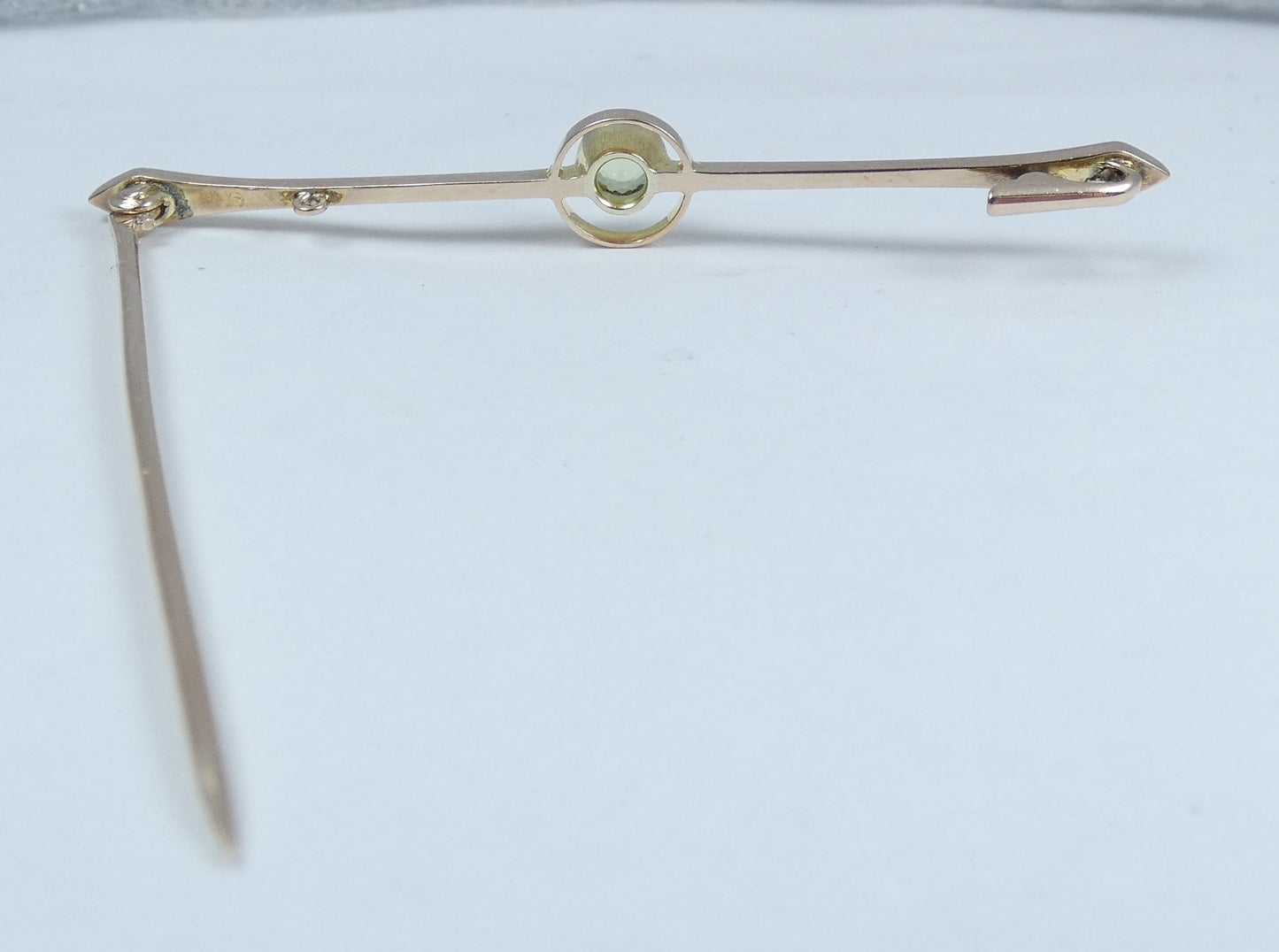 Antique Vintage Solid 9ct Yellow Gold Peridot Solitaire 58mm Bar Brooch Pin 375