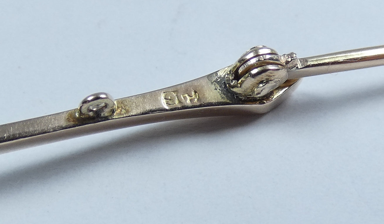 Antique Vintage Solid 9ct Yellow Gold Peridot Solitaire 58mm Bar Brooch Pin 375