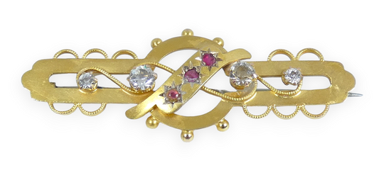 Antique Edwardian 1900 Large Solid Matte 9ct Yellow Gold Brooch Pin Aronson 375