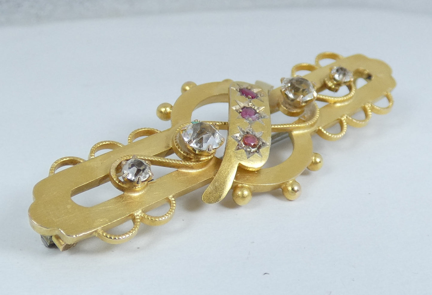 Antique Edwardian 1900 Large Solid Matte 9ct Yellow Gold Brooch Pin Aronson 375