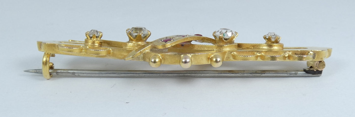 Antique Edwardian 1900 Large Solid Matte 9ct Yellow Gold Brooch Pin Aronson 375