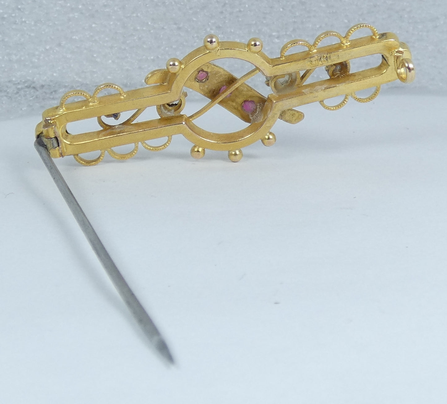 Antique Edwardian 1900 Large Solid Matte 9ct Yellow Gold Brooch Pin Aronson 375