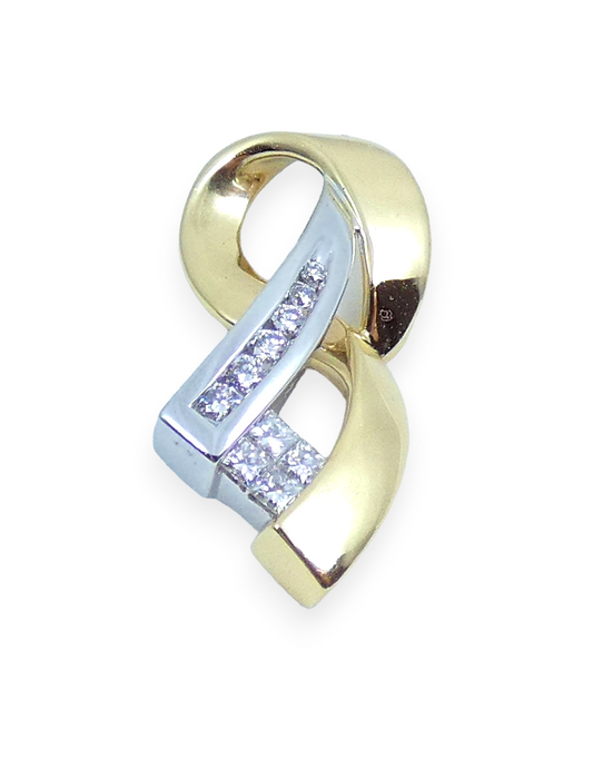 Contemporary Solid 14ct Yellow White Gold 0.17ct Diamond 28mm Necklace Pendant
