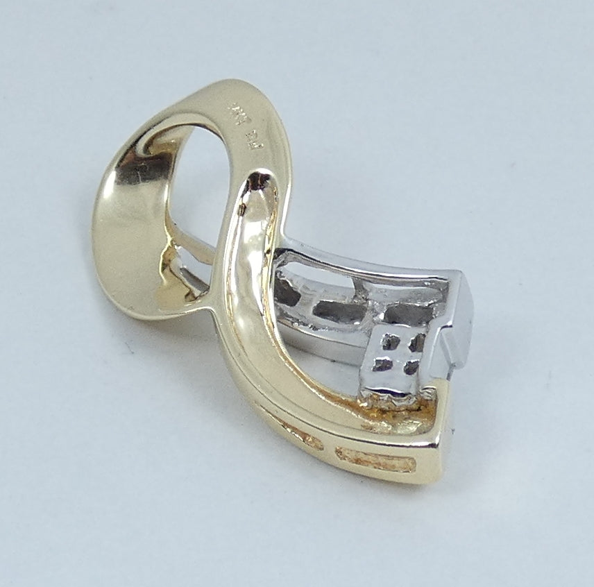 Contemporary Solid 14ct Yellow White Gold 0.17ct Diamond 28mm Necklace Pendant
