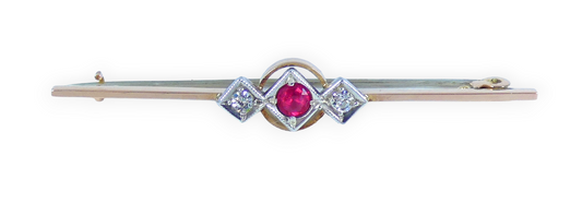 Vintage Solid 9ct Yellow Gold Pink Rubellite Ruby Stone 53mm Bar Brooch Pin 375