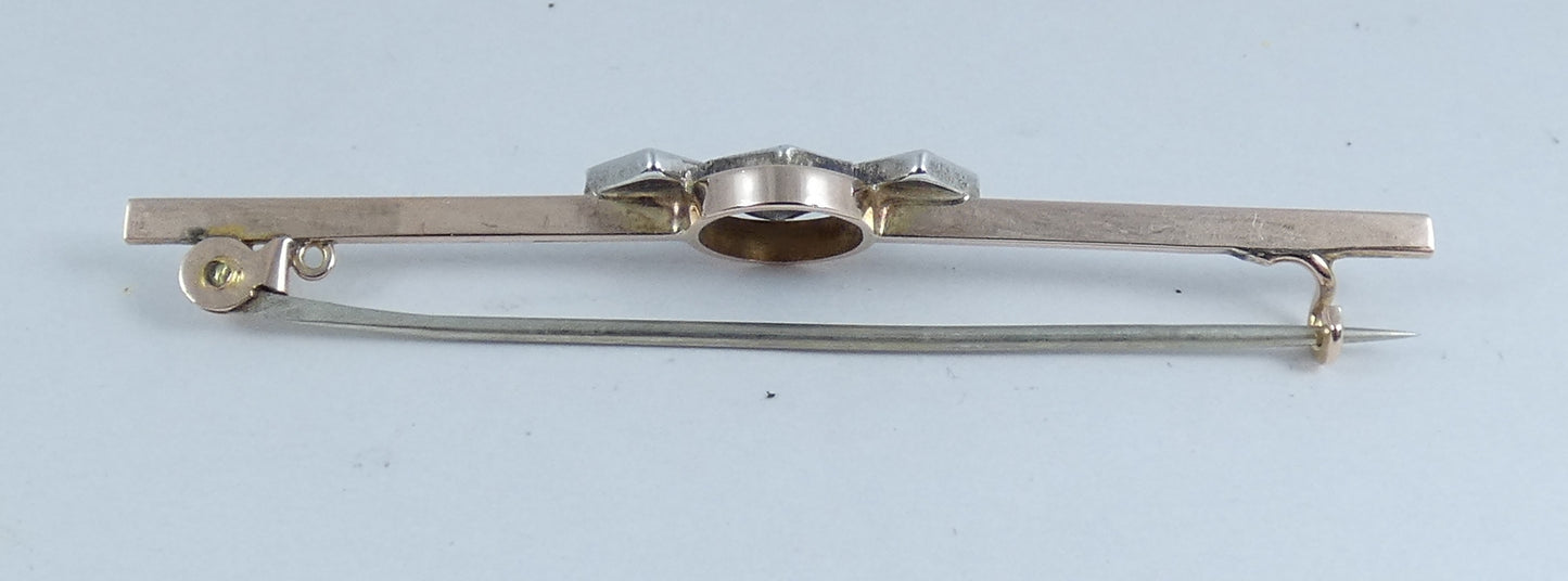 Vintage Solid 9ct Yellow Gold Pink Rubellite Ruby Stone 53mm Bar Brooch Pin 375
