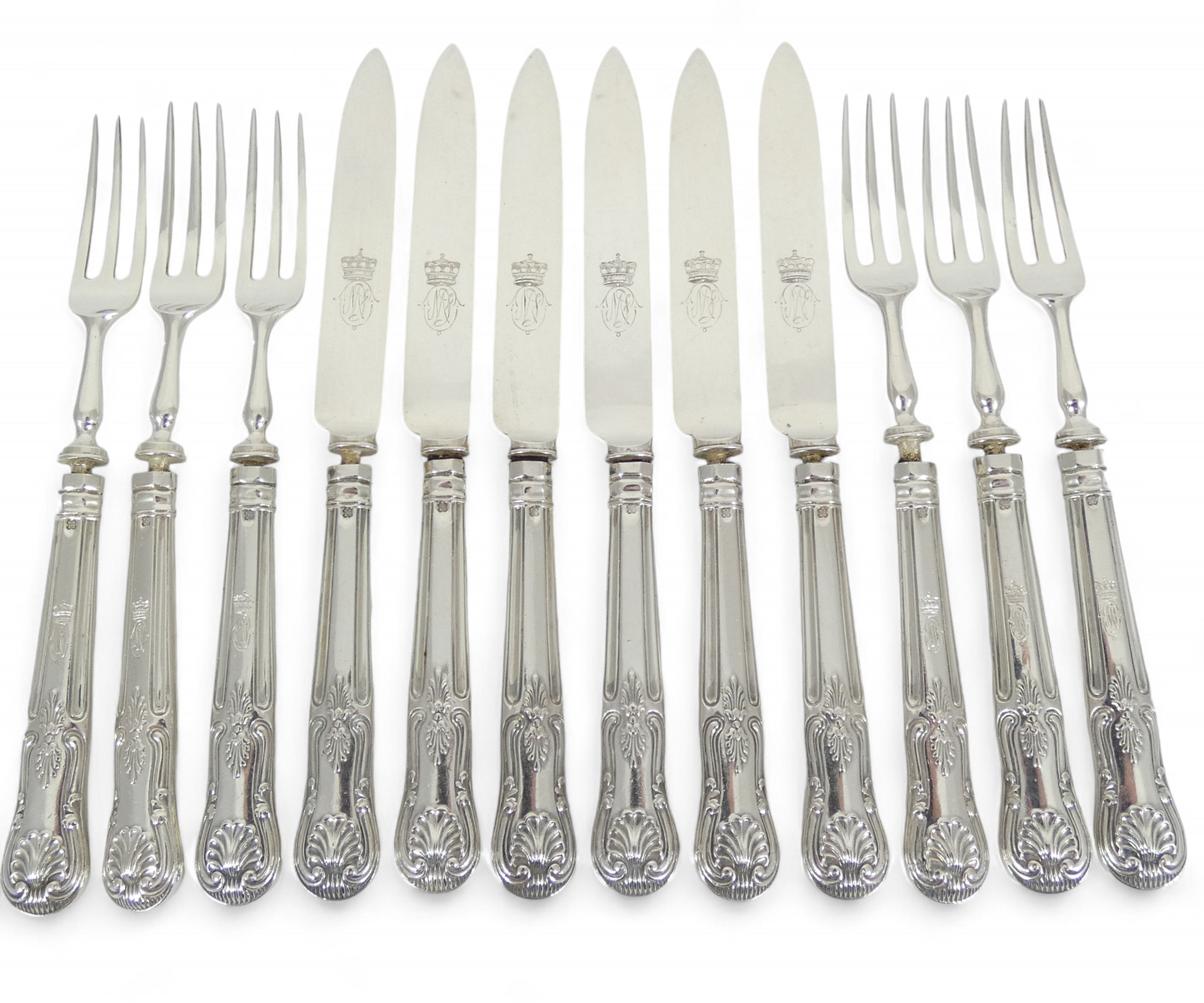 Antique 1933 12pc Sterling Silver Kings Pattern Dessert Cutlery Set Knife Fork