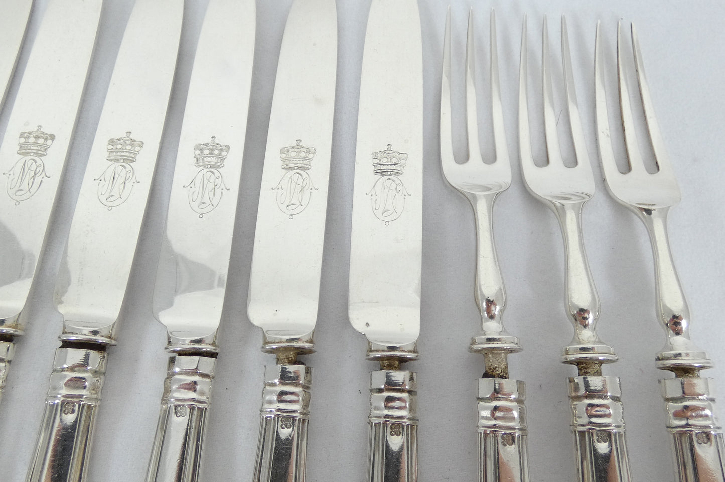 Antique 1933 12pc Sterling Silver Kings Pattern Dessert Cutlery Set Knife Fork
