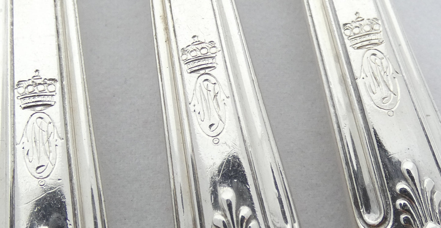 Antique 1933 12pc Sterling Silver Kings Pattern Dessert Cutlery Set Knife Fork