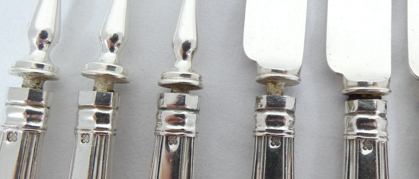 Antique 1933 12pc Sterling Silver Kings Pattern Dessert Cutlery Set Knife Fork