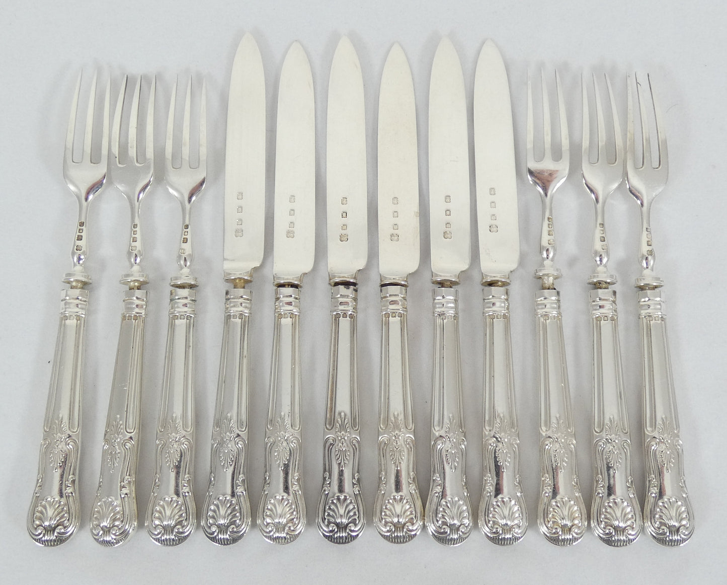 Antique 1933 12pc Sterling Silver Kings Pattern Dessert Cutlery Set Knife Fork
