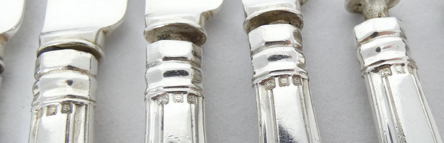 Antique 1933 12pc Sterling Silver Kings Pattern Dessert Cutlery Set Knife Fork
