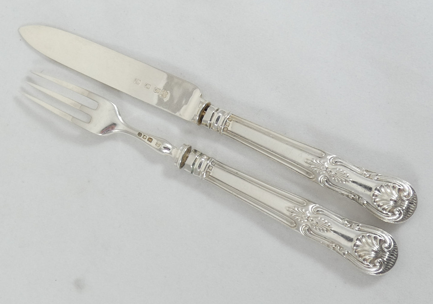 Antique 1933 12pc Sterling Silver Kings Pattern Dessert Cutlery Set Knife Fork