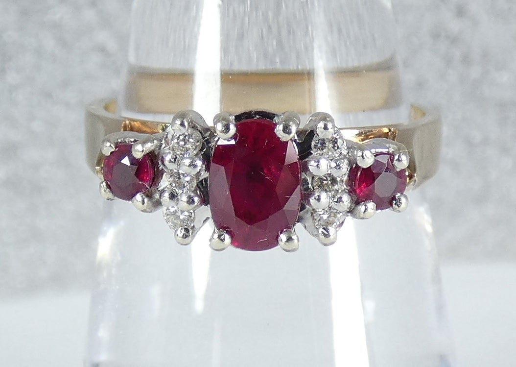 Vintage Solid 9ct Yellow Gold Ruby & Diamond Half Hoop Dress Ring Size 7 N 54