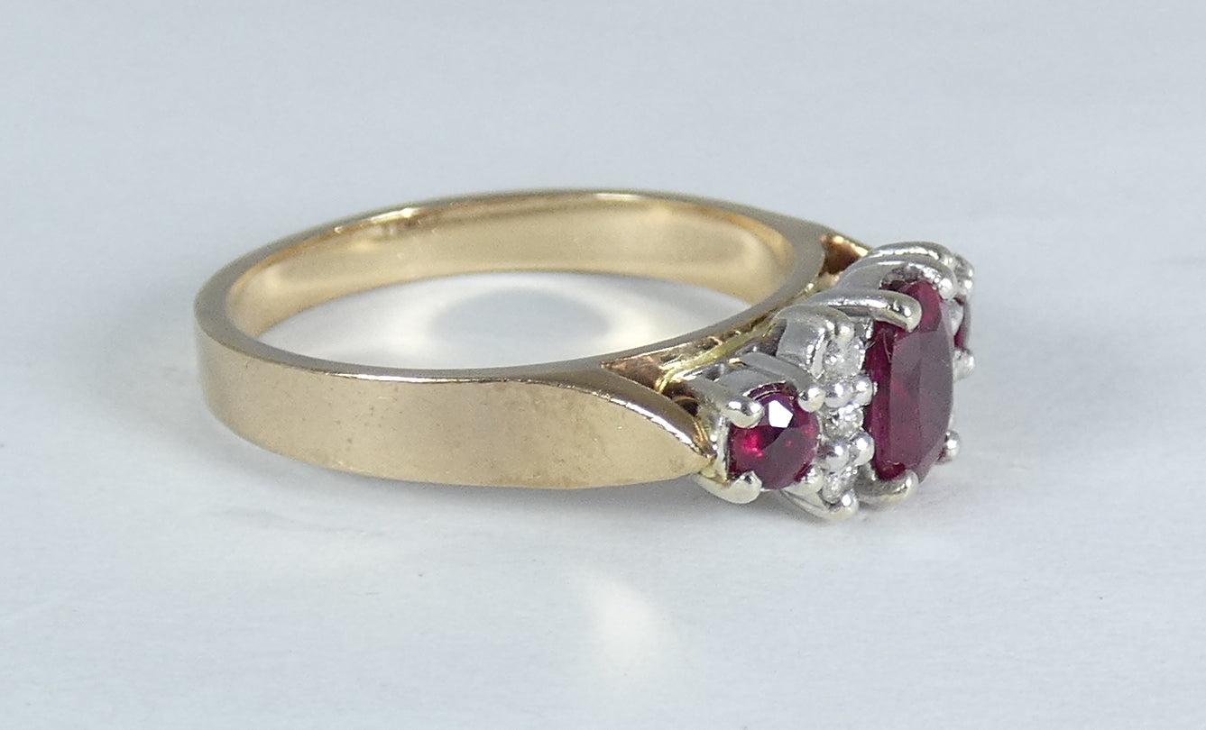 Vintage Solid 9ct Yellow Gold Ruby & Diamond Half Hoop Dress Ring Size 7 N 54