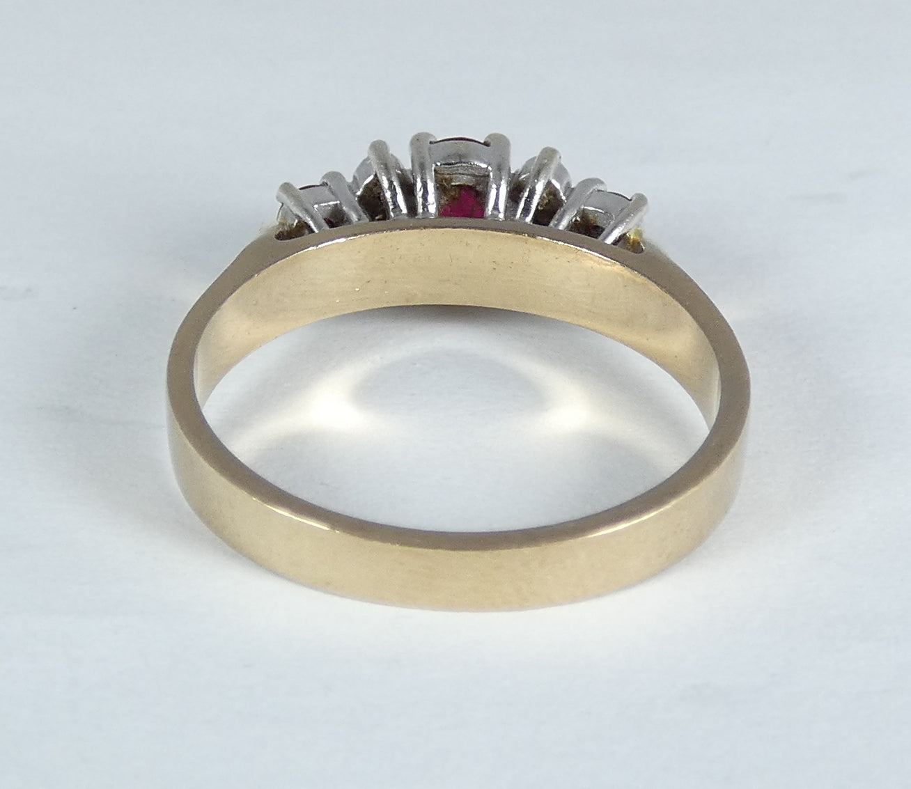 Vintage Solid 9ct Yellow Gold Ruby & Diamond Half Hoop Dress Ring Size 7 N 54