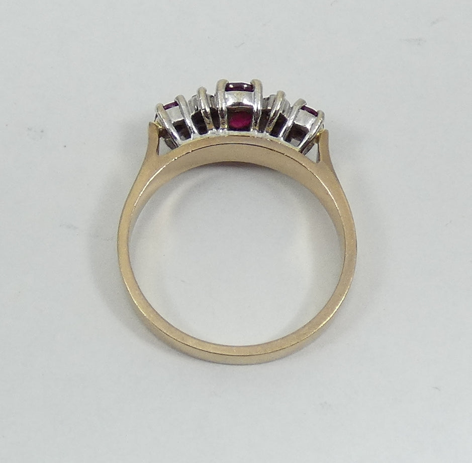 Vintage Solid 9ct Yellow Gold Ruby & Diamond Half Hoop Dress Ring Size 7 N 54