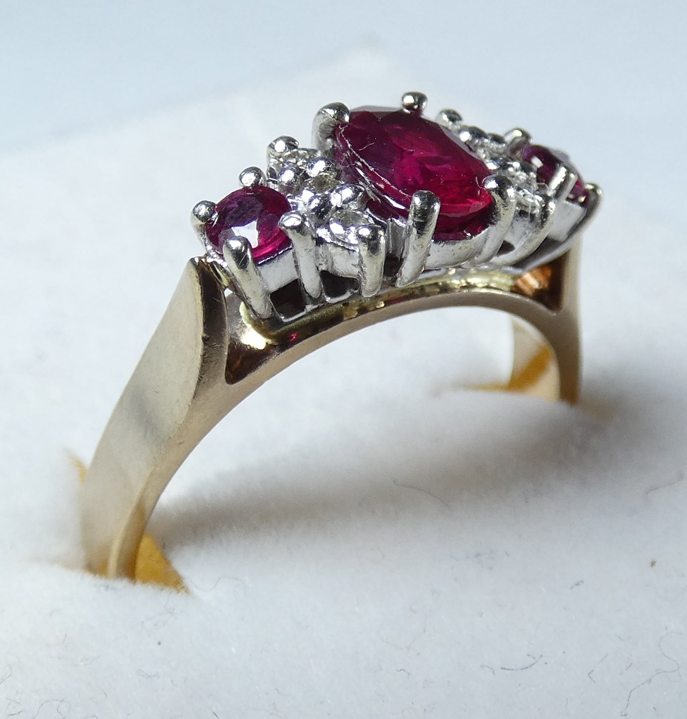 Vintage Solid 9ct Yellow Gold Ruby & Diamond Half Hoop Dress Ring Size 7 N 54