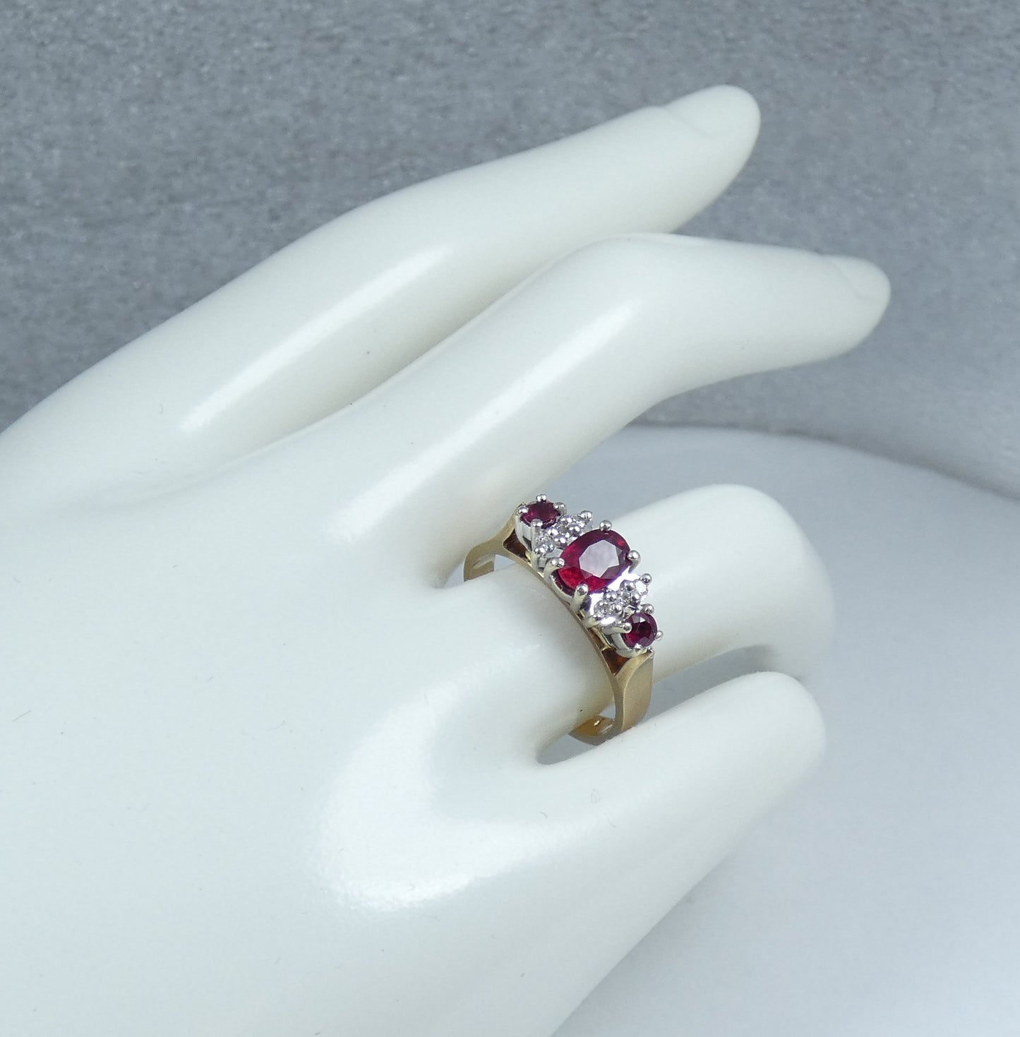Vintage Solid 9ct Yellow Gold Ruby & Diamond Half Hoop Dress Ring Size 7 N 54