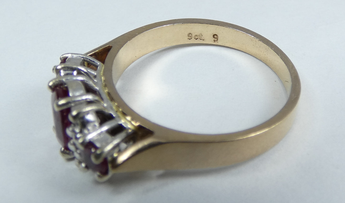 Vintage Solid 9ct Yellow Gold Ruby & Diamond Half Hoop Dress Ring Size 7 N 54