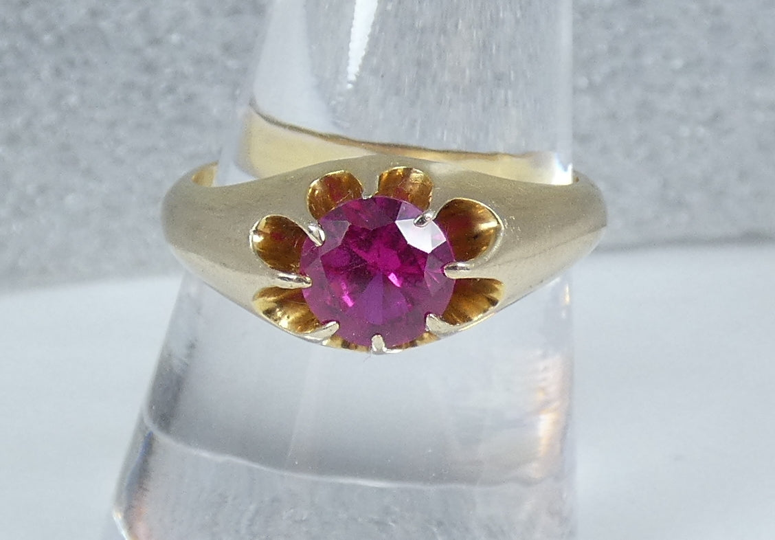 Vintage Heavy Solid 9ct Yellow Gold Pink Red Ruby Signet Dress Ring Size 10 T 61