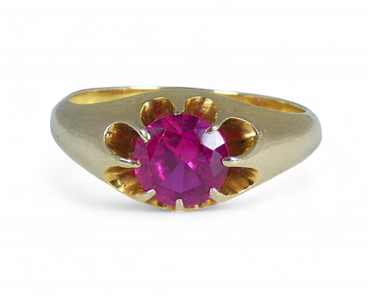 Vintage Heavy Solid 9ct Yellow Gold Pink Red Ruby Signet Dress Ring Size 10 T 61