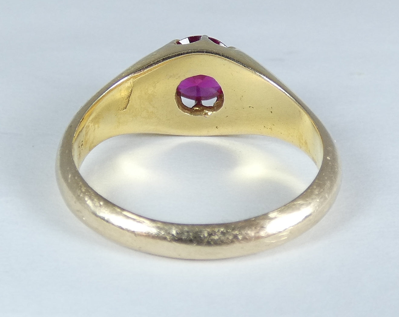 Vintage Heavy Solid 9ct Yellow Gold Pink Red Ruby Signet Dress Ring Size 10 T 61