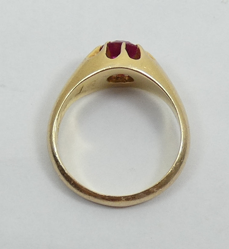 Vintage Heavy Solid 9ct Yellow Gold Pink Red Ruby Signet Dress Ring Size 10 T 61